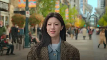 Barrie Contrast-stitching Denim-effect Jacket worn by Cha Mu-hee (Go Youn-jung) as seen in Can This Love Be Translated? (S01E04)