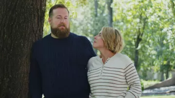 RD Style Stripe Cotton Blend Henley Sweater worn by Erin Napier as seen in Home Town (S10E06)