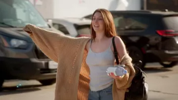 Dress Forum Chunky Knit Cardigan Tan worn by Natalie Maguire as seen in Vanderpump Rules (S12E11)