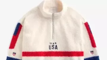 Chaqueta tipo jersey de sherpa color crema del equipo de EE. UU.