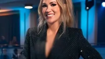 Blazer negro adornado de Carrie Underwood de American Idol S24 usado por Tony Bennett como se ve en American Idol
