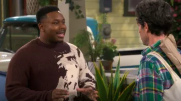 Cross Eyed Moose Refractor Crew Neck Mix Knit Stitch Sweater Pullover Standard worn by Marty Butler (Marcel Spears) as seen in The Neighborhood (S08E09)
