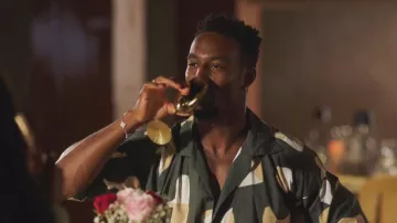 Homme Plisse Issey Miyake Khaki Edge Print Shirt worn by Yamen Sanders as seen in Love Island: All Stars (S03E33)