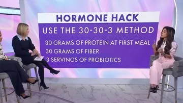 Pantalon Alice + Olivia Andrew porté par Amy Shah, comme on a pu le voir dans l'émission Today with Jenna &amp; Sheinelle le 23 février 2026.