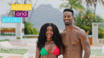 Nouveau bikini string Shein pour femme, color block rouge/vert/jaune, idéal pour le sport, porté par Whitney Adebayo dans l'émission Love Island : All Stars (S03E35).