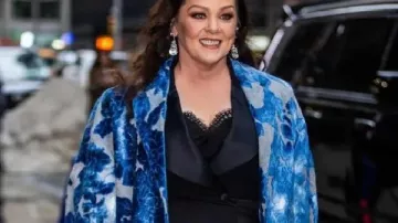 NYC 2026 Melissa McCarthy Blue Floral Coat in 'Glow-Up!': Melissa McCarthy, 55, Stuns in 'Snatched' Look at the 2026 Golden Globes