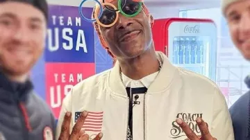 Coach Snoop Team USA White Satin Jacket in Team USA Athletes Present Snoop Dogg With Gold Medal in Milan