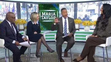 Manolo Blahnik Maysale 50 Suede Pumps worn by Maria Taylor as seen in Today on February 25, 2026