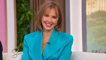 Nina Ricci Blue Satin Blazer worn by Arielle Kebbel as seen in Sherri on  February 18, 2026