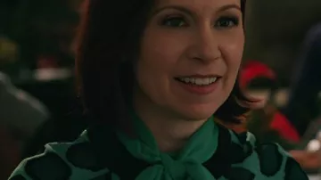 Elsbeth S03 Carrie Preston Green Spot Cardigan worn by Elsbeth Tascioni (Carrie Preston) as seen in Elsbeth (S03)
