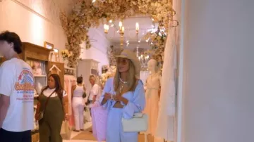 Love Shack Fancy Arvine Cotton Pinstripe Bra Top worn by Dorit Kemsley as seen in The Real Housewives of Beverly Hills (S15E11)