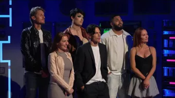 Guess Ivonne Faux Leather Moto Jacket worn by Drita D'Avanzo as seen in House of Villains (S03E01)