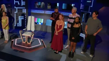 Bardot Burgundy Strapless Cut Out Midi Dress worn by Ashley Mitchell as seen in House of Villains (S03E03)