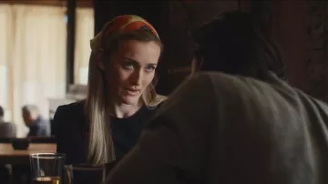 Gucci Silk Poppy Print Square Scarf Ivory Red worn by Carolyn Bessette (Sarah Pidgeon) as seen in Love Story (S01E05)