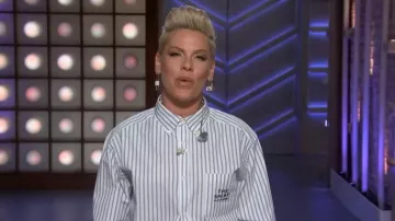 Marc Jacobs Striped-cotton Pocket-embroidered Shirt worn by Pink as seen in The Kelly Clarkson Show on March 4, 2026