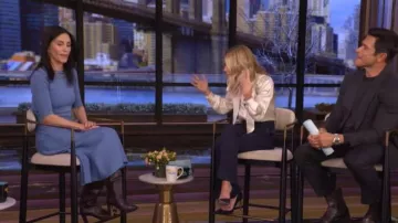 Gabriela Hearst Seymore Knit Midi Dress worn by Courteney Cox as seen in LIVE with Kelly and Mark on February 27, 2026