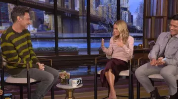 The Elder Statesman Ridgeline Stripe Oversize Cashmere Sweater worn by Zach Braff as seen in LIVE with Kelly and Mark on March 2, 2026