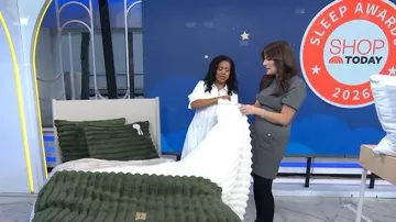 Mini vestido de espina de pescado de Adam Lippes llevado por Adrianna Barrionuevo Brach visto en Today el 12 de marzo de 2026