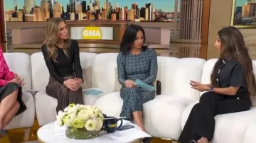 Pantalones de botón de H&M usados por Amy Sha en Good Morning America el 12 de marzo de 2026