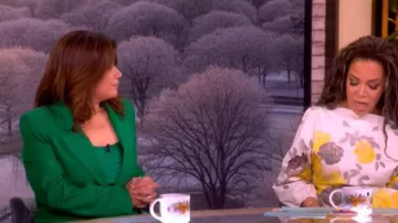 Camiseta de plata en Charmeuse de seda llevada por Ana Navarro, vista en The View el 16 de marzo de 2026