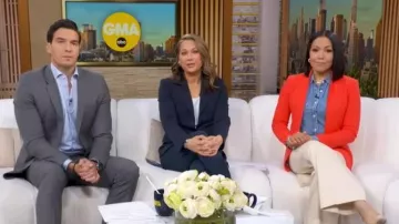 Hobbs London Aly Blazer llevado por Ginger Zee visto en Good Morning America el 25 de marzo de 2026