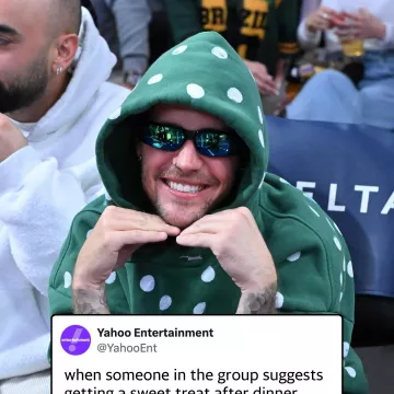 Lakers vs Magic Game 2026 Sweat à capuche vert à pois Lilbieber porté par Justin Bieber sur le compte Instagram @yahooentertainment