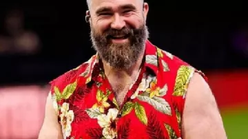 Jason Kelce Red Sleeveless Hawaiian Shirt in Taylor Swift & Travis Kelce Engaged? Red Flags! | Manchild Epidemic | Kylie & Jason Kelce Red Flags