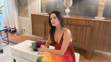 Alice and Olivia Lauren Pleated Maxi Dress worn by Kyle Richards as seen in The Real Housewives of Beverly Hills (S15E15)