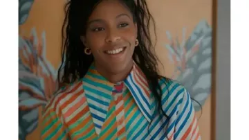 Jessica Williams Shrinking S03 Rainbow Striped Shirt worn by Gaby (Jessica Williams) in Shrinking (S02)