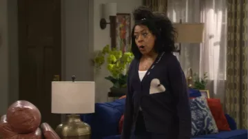 Zadig and Voltaire Travia You Are Everything Heart Cashmere Cardigan worn by Tina Butler (Tichina Arnold) as seen in The Neighborhood (S08E14)