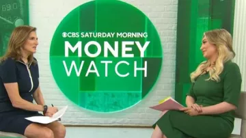 Karen Millen Structured Crepe Forever Asymmetric Neck Belted Pencil Midi Dress worn by Kelly O'Grady as seen in CBS Mornings on March 15, 2026