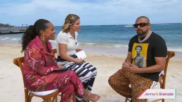 Pantalones deportivos con estampado de guepardo de los Palm Angels usados por Sean Paul, vistos en Today with Jenna & Sheinelle el 29 de marzo de 2026