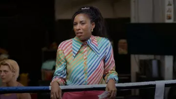 Camisa de tiras a rayas con botones de Christopher John Rogers que lleva Gaby (Jessica Williams) tal como se ve en Shrinking (S03E10)