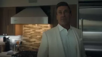 Tom Ford Shawl-Lapel Grosgrain Jacquard Evening Jacket worn by Andrew 'Coop' Cooper (Jon Hamm) as seen in Your Friends & Neighbors(S02E01)
