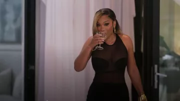 House of CB Chiara Combinaison bandage noire sans manches portée par Angela Oakley, telle que vue dans The Real Housewives of Atlanta (S17E01)