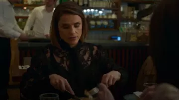 Phase Eight Lara Black Lace Top worn by Amanda (Charlotte Riley) as seen in Babies (S01E03)