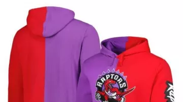 Sudadera con sudadera dividida morada/roja de los Toronto Raptors