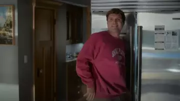 Urban Outfitters Small Plates Varsity Graphic Crew Neck Sweatshirt worn by Matthew (Markus Silbiger) as seen in Shrinking(S03E11)