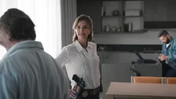 Free People Drew Tuxedo Shirt worn by Belle Skinner (Arielle Kebbel) as seen in Marshals (S01E05)