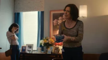 Class by Roberto Cavalli Multicolor Paisley Print Knit Scoop Neck Top worn by Linda (Laurie Metcalf) as seen in Big Mistakes (S01E01)