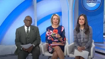 Minivestido de punto Veronica Beard Lauper Tweed llevado por Kaylee Hartung visto en Today el 13 de abril de 2026