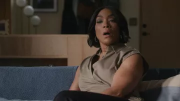 Reiss Khaki Green Jean Stretch Cotton Wrap Front Collar Top worn by Athena Grant (Angela Bassett) as seen in 9-1-1 (S09E16)