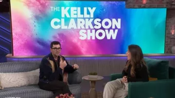 Versace Intarsia Wool & leather Patchwork Zip Sweatshirt worn by Daniel Levy as seen in The Kelly Clarkson Show on April 10, 2026