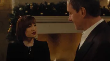 Swarovski Matrix Y necklace Crystal pearl worn by Vivienn (Zoe Lister-Jones) as seen in The Miniature Wife (S01E01)