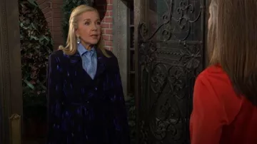Karen Millen Relentless Satin Back Crepe Woven Trench worn by Nikki Reed Newman (Melody Thomas-Scott) as seen in The Young and the Restless on April 11, 2026