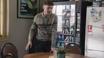 PS Paul Smith Stripe Long Sleeve Merino Wool Polo worn by Jacob Hill (Chris Perfetti) as seen in Abbott Elementary (S05E19)