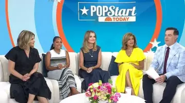 Saloni Fleur Midi Dress in Sakura Falls Plmt worn by Jenna Bush Hager as  seen in Today with Hoda & Jenna on August 21, 2023 | Spotern