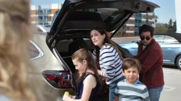 C by Bloomingdale's Cashmere Striped Yacht Cardigan worn by Susie (Thaddea Graham) as seen in Margo's Got Money Troubles (S01E01)
