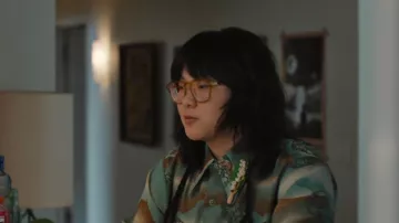 Vintage Southampton Sportswear Globe Poly Short Sleeve Shirt worn by Becca (Sasha Diamond) as seen in Margo's Got Money Troubles (S01E02)