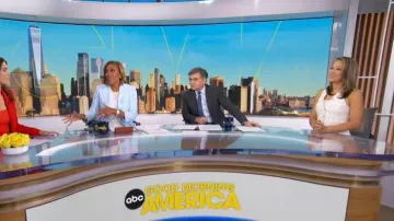 Chaleco Simkhai Plaid Deb llevado por Ginger Zee tal como se ve en Good Morning America el 21 de abril de 2026